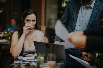Multicultural business team discussing project strategies in a modern coffee bar. A relaxed setting fosters creativity as individuals brainstorm and collaborate, surrounded by natural light and modern