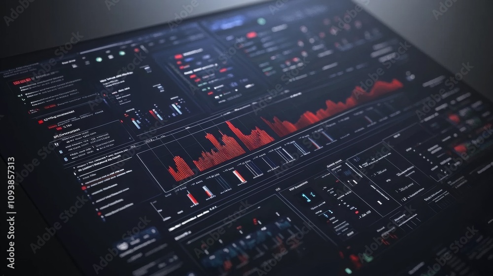 Aufkleber Modern Data Visualization Dashboard with Interactive Charts and Graphs for Business Analytics and Performance Monitoring in a Dark Theme