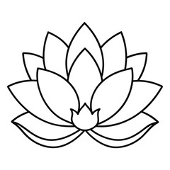 A hand-drawn line art of a lotus with leaves icon vector illustration line art