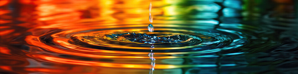 A serene water fountain, sending cascading streams of colored water into a reflecting pool.