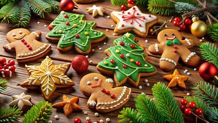 Delightful Christmas Homemade Cookies Displayed on a Festive Table with Colorful Decorations, Sprinkles, and Icing, Perfect for Holiday Celebrations and Family Gatherings