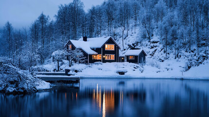 Scenic Photo of a House in a Fjord in Norway