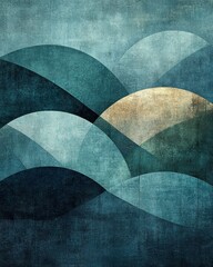 Modern abstract design featuring overlapping shapes in muted colors and textured background