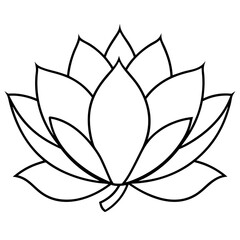 A hand-drawn line art of a lotus with leaves icon vector illustration line art