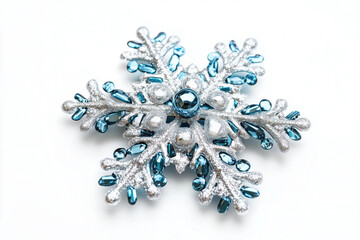 Fototapeta premium Silver and blue jeweled snowflake decor
