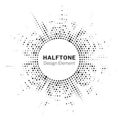 Halftone circle frame background set. Round border Icon using halftone random circle. Grunge circular stain. Vector illustration.