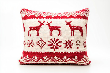 Knitted reindeer and snowflake holiday pillow
