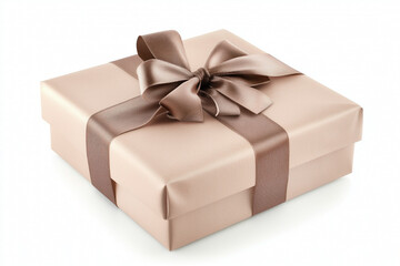 Obraz premium Beige gift box with brown satin bow