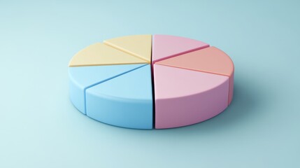 Obraz premium Colorful Pie Chart Representation on a Soft Blue Background Illustrating Data Segmentation and Visual Statistics for Business and Educational Use