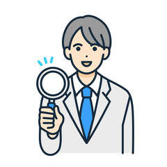 何かを発見した男子高生。虫眼鏡を持つ男の子のベクターイラスト素材。