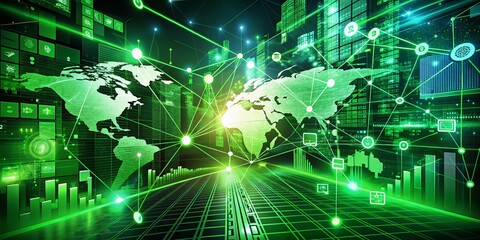 Dynamic Data Communication in Computer Networks: Connecting the Virtual World with Green Elements, Available in Multiple Color Options for High-Quality Visuals