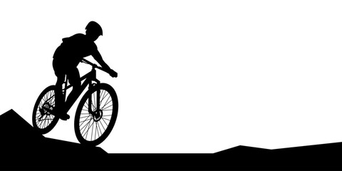 Male bicyclist riding a bicycle vector silhouette isolated on white background