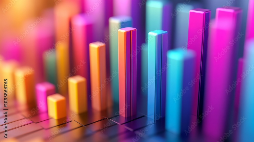 Aufkleber Vibrant 3D Colorful Bar Graph Against Blurred Background Showcasing Trend Analysis in Business and Finance Visual Representation of Data Insights