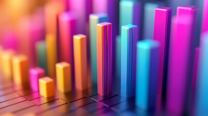 Obraz premium Vibrant 3D Colorful Bar Graph Against Blurred Background Showcasing Trend Analysis in Business and Finance Visual Representation of Data Insights
