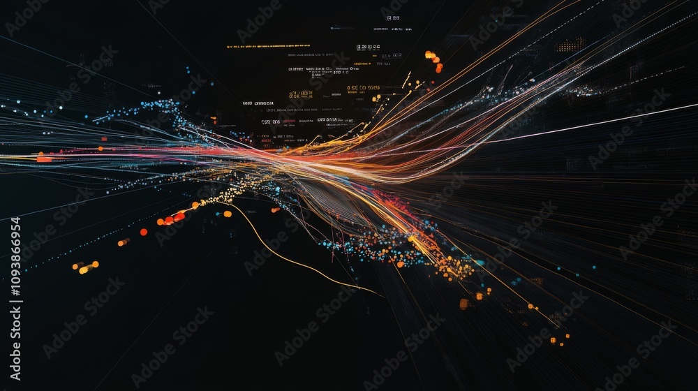 Fototapete abstract digital composition illustrating vibrant streams of light and data visualization, represent