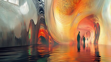 Obraz premium Mist-Veiled Modern Gallery: A Biomorphic Impressionist Dream