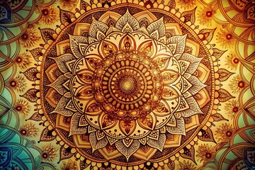 Obraz premium Elegant Circular Mandala Pattern in Henna Tattoo Style for Adult Coloring Book Pages, Featuring Intricate Designs and Flowing Lines for Relaxation and Mindfulness Activities