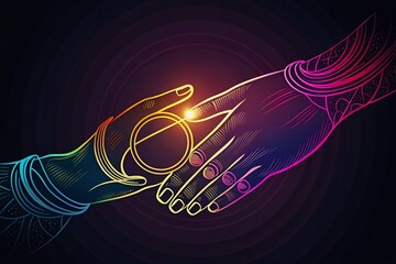Fototapeta premium Elegant Line Art Illustration of Interlocked Hands Wearing Wedding Rings with Ample Copy Space for Text or Branding Use in Romantic and Wedding-Themed Settings