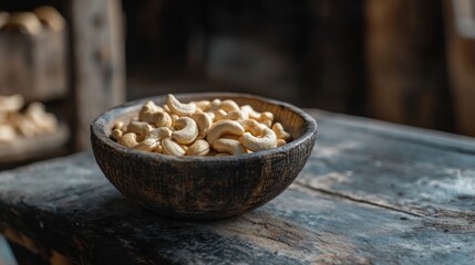 Roasted Cashews in Rustic Bowl: A Gourmet Snack