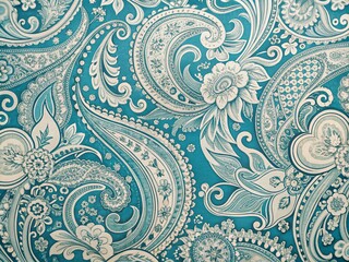Elegant Monochrome Sky Blue and White Cream Paisley Pattern for Textile and Wallpaper Designs, Perfect for Home Decor and Fashion Applications