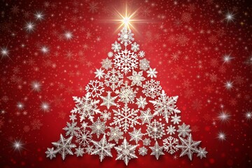 Elegant Snowflake Christmas Tree Design on a Vibrant Red Background Capturing the Joy of the Holiday Season in a Perfectly Framed Composition for Festive Celebrations