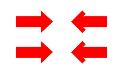 arrows red icon with straight forward direction isolated on white background. set of  left and right arrow vector