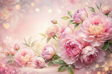 Elegant Watercolor Peonies and Pink Invitation Card Template for Wedding or Event Decor with Long Exposure Effects Capturing Softness and Beauty of Floral Design