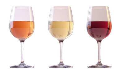 Different Types of Wine Glasses on Transparent Background