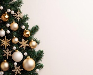 A Christmas tree adorned with golden ornaments, diamondencrusted stars, and pearl garlands