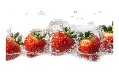 Fresh Strawberries Splashing in Water on Transparent Background