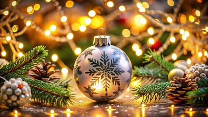 Enchanting Long Exposure of a Christmas Ornament with Festive Designs, Capturing the Magic of the Holiday Season in a Beautifully Crafted Scene