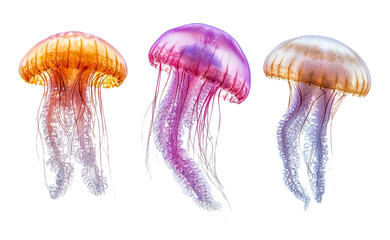 Colorful Jellyfish on Transparent Background