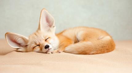 Siesta and  Warmth. Fennec fox sleeping on warm desert sand sahara desert wildlife photography natural habitat close-up serenity