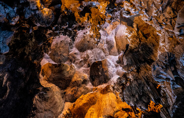 Buddhist cave temple close up stone walls southeast asia