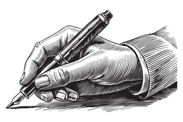 Hand holding ball pen sketch hand drawn drawing vector illustration