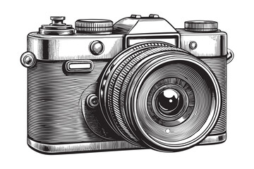 vintage camera sketch hand drawn drawing vector illustration