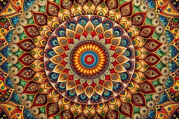 Ethnic Mandala Portrait Photography Featuring Intricate Decorative Ornamental Designs in Vibrant Colors, Celebrating Cultural Heritage and Artistic Expression