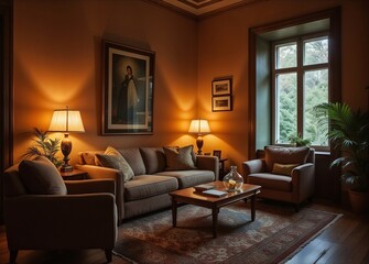 Fototapeta premium interior of a living room at night. 