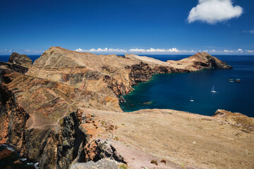 Madeira Island scenic rugged landscape - Ponta do Sao Lourenco cape, Miradouro do Abismo viewpoint. Madeira, Portugal