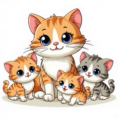 Fototapeta premium cartoon image of a mother cat with her kittens 
