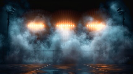 Fototapeta premium Dark Stormy Stadium Lights with Smoke