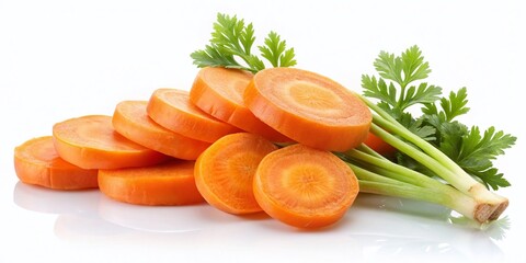 Floating Slices of Carrot Isolated on a Pure White Background Perfect for Food Photography and Culinary Presentations, Ideal for Healthy Eating and Nutrition Themes
