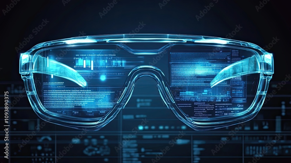 Poster futuristic goggles with digital interface displaying data