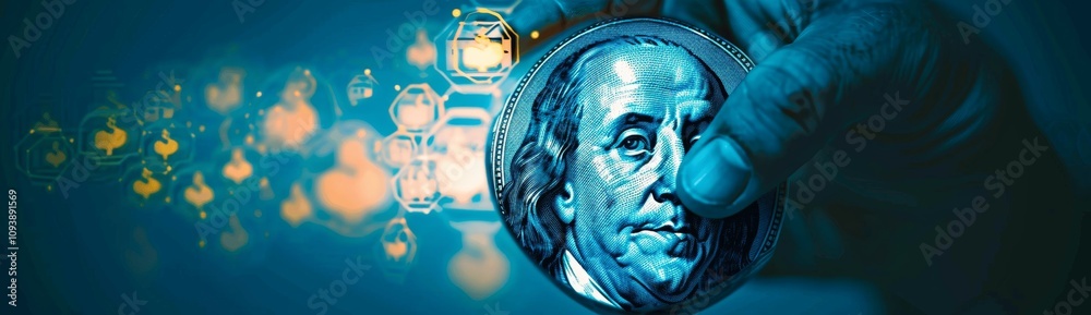 Aufkleber Closeup of Dollar Bill with Stock Market Chart in Background Representing Digital and Cyber Money Concepts for Financial and Business Use