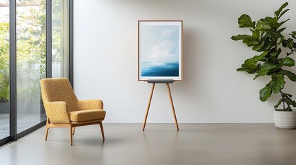 Cozy living room with art display modern home interior design natural light minimalist concept