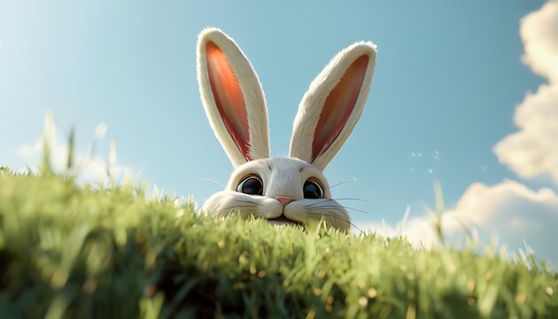 bunny ears peeking over a grassy hill