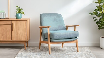 Stylish mid-century modern chair cozy living room interior design contemporary neutral space comfort concept
