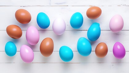 bright eggs on a white wooden background