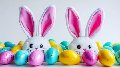 Obraz premium bunny ears hidden among colorful eggs