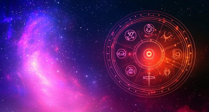 Zodiac Wheel Astrology Night Sky Illustration Stars Moons Horoscope Mystical Symbols